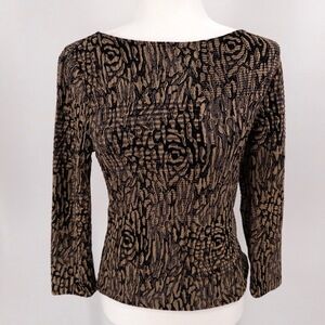 Y2K Animal Print Fitted Top Womens‎ S Petite Metallic Party Indie Mob Wife Brown